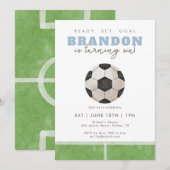 Blue Soccer Ball Boys 6th Birthday Party Sports 招待状 (正面/裏面)