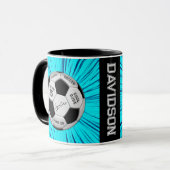 Blue Soccer Ball Custom Age Name Birthday  マグカップ (正面左)