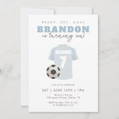 Blue Soccer Jersey Boys 7th Birthday Party Sports 招待状 (正面)