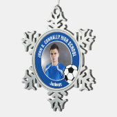 Blue Soccer Player Photo High School Spirit スノーフレークピューターオーナメント (右)