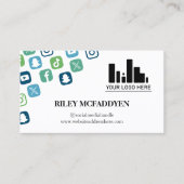 Blue Social Media IconsロゴインフルエンサーPodcaster 名刺 (正面)