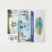 Blue Social Media Icons Logo Photos QR Promo タペストリー (正面(横))