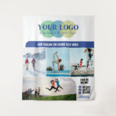 Blue Social Media Icons Logo Photos QR Promo タペストリー (正面)