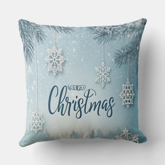 Blue Soft & Calm Christmas Snow Crystal Design-  クッション (裏面)