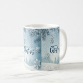 Blue Soft & Calm Christmas Snow Crystal Design-  コーヒーマグカップ (正面右)