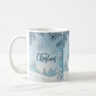 Blue Soft & Calm Christmas Snow Crystal Design-  コーヒーマグカップ