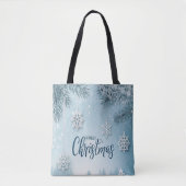 Blue Soft & Calm Christmas Snow Crystal Design-  トートバッグ (正面)