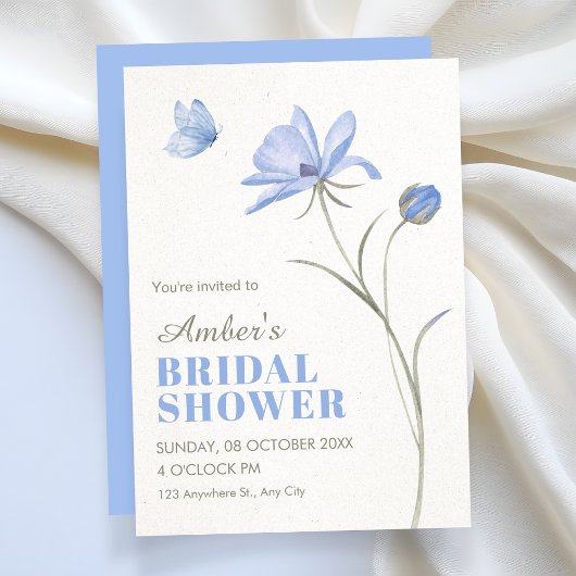Blue soft flower bridal shower 招待状