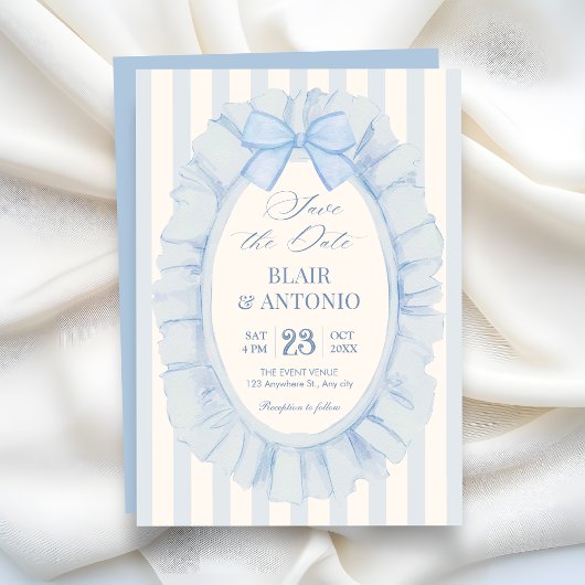Blue soft ribbon wedding セーブザデート