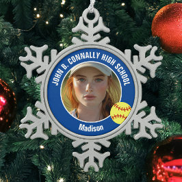 Blue Softball Player Photo High School Keepsake スノーフレークピューターオーナメント