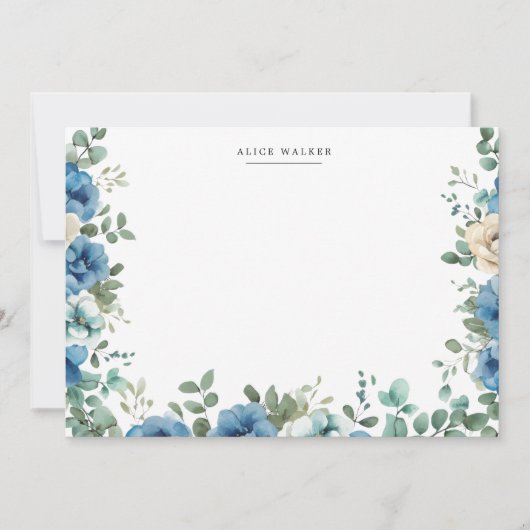 Blue Sonata Garden Floral Stationery Note Card ノートカード (正面)