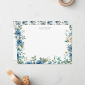Blue Sonata Garden Floral Stationery Note Card ノートカード (正面/裏面インサイチュ)