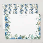 Blue Sonata Garden Floral Stationery Note Card ノートカード (正面/裏面)