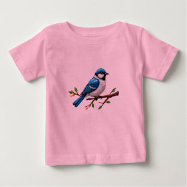 Blue Songbird on Branch Illustration ベビーTシャツ
