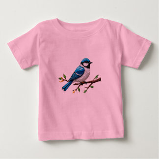 Blue Songbird on Branch Illustration ベビーTシャツ