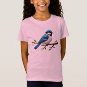 Blue Songbird on Branch Illustration Tシャツ (正面)