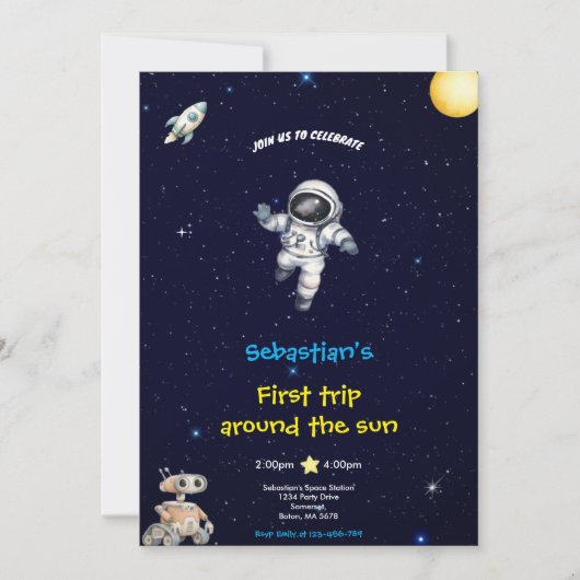 BLUE SPACE BIRTHDAY INVITATION 招待状 (正面)