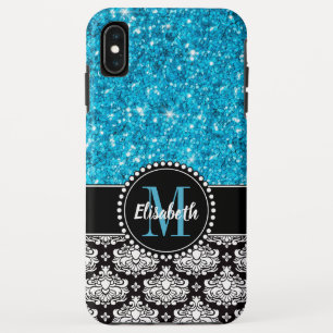 Blue Sparkleグリッター、Damask、モバイルガーリー機器 iPhone XS Maxケース
