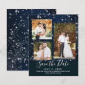Blue Sparkle Lights結婚の写真Save the Date (正面/裏面)