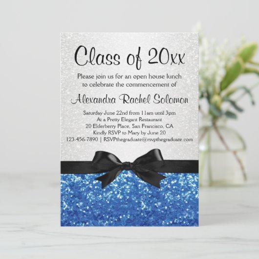 Blue Sparkle-look Bow Graduation/Party 招待状 (スタンド正面)