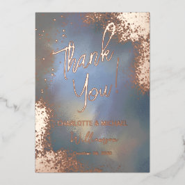 Blue Sparkle Photo Overlay'結婚s Thank You 箔招待状