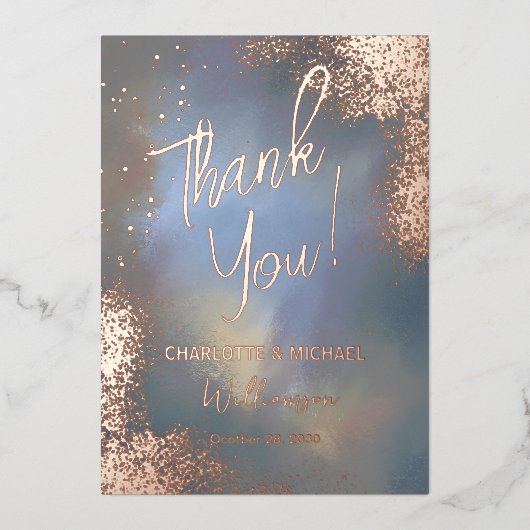 Blue Sparkle Photo Overlay'結婚s Thank You 箔招待状 (正面)