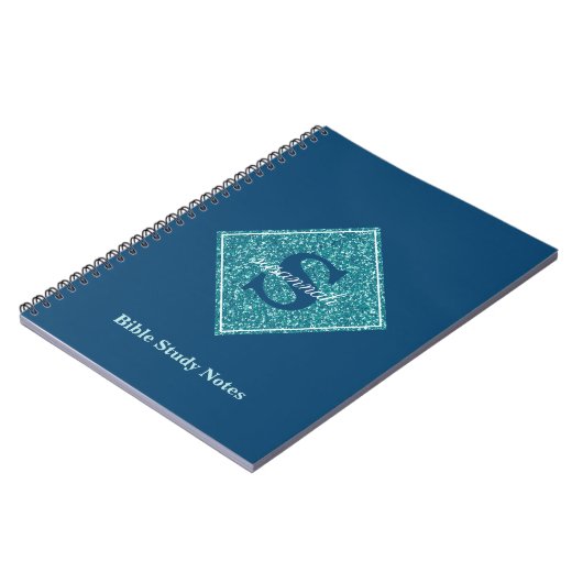 Blue Sparkles Monogram Bible Study Notebook ノートブック (左側)