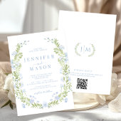 Blue sping flowers greenery wreath wedding 招待状