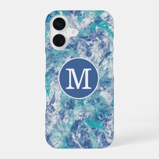 Blue Splash Custom Monogram  iPhone 16ケース (裏面)