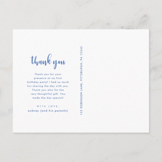 Blue Splashes誕生日パーティーありがとうフルフォト ポストカード (裏面)