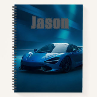Blue sports car Notebook, with your name on it ノートブック