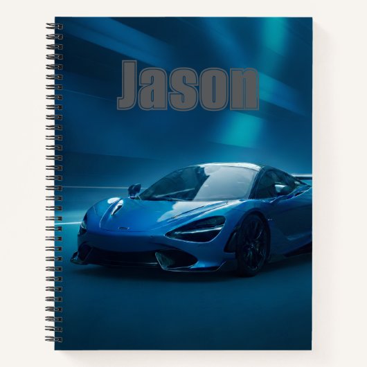 Blue sports car Notebook, with your name on it ノートブック (正面)