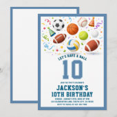 Blue Sports Let’s Have a Ball Birthday Invitation 招待状 (正面/裏面)