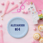 Blue Sports Striped Theme Birthday Paper Plates ペーパープレート (パーティー)