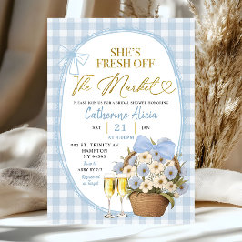Blue Spring Floral Gingham Coquette Bridal Shower 招待状