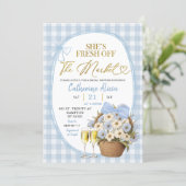 Blue Spring Floral Gingham Coquette Bridal Shower 招待状 (スタンド正面)