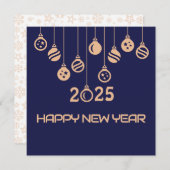 Blue Square wish card New Year with Christmas ball シーズンカード (正面/裏面)