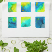 Blue squares watercolor abstract キッチンタオル (折り畳み)