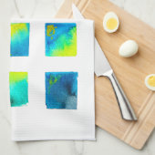 Blue squares watercolor abstract キッチンタオル (四つ折り)