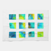 Blue squares watercolor abstract キッチンタオル (横)
