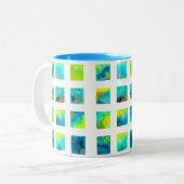 Blue squares watercolor abstract ツートーンマグカップ (正面左)