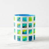 Blue squares watercolor abstract ツートーンマグカップ (中央)