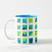 Blue squares watercolor abstract ツートーンマグカップ (左)