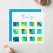 Blue squares watercolor abstract ノートカード (正面/裏面インサイチュ)