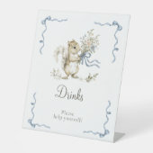 Blue Squirrel Baby Shower Drinks Sign Boy Woodland 台座サイン (正面)