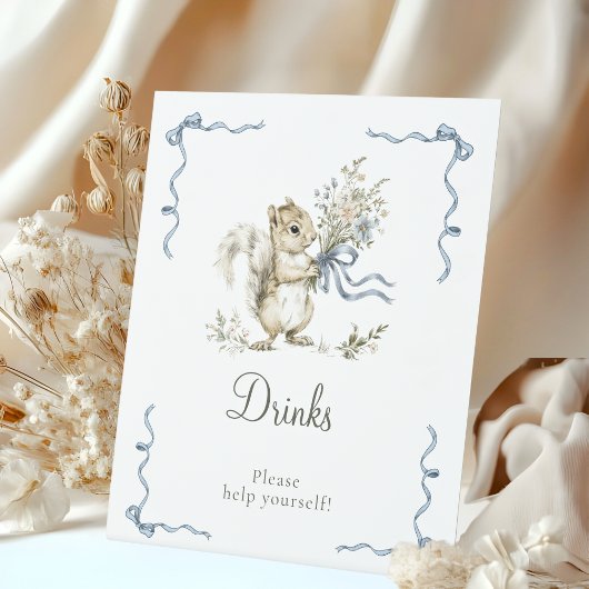 Blue Squirrel Baby Shower Drinks Sign Boy Woodland 台座サイン