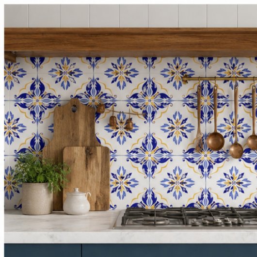 Blue Star Elegant Floral Mosaic Mediterranean タイル
