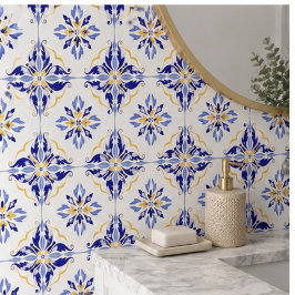 Blue Star Elegant Floral Mosaic Mediterranean タイル