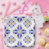 Blue Star Elegant Floral Mosaic Mediterranean ペーパープレート (パーティー)