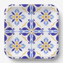 Blue Star Elegant Floral Mosaic Mediterranean ペーパープレート